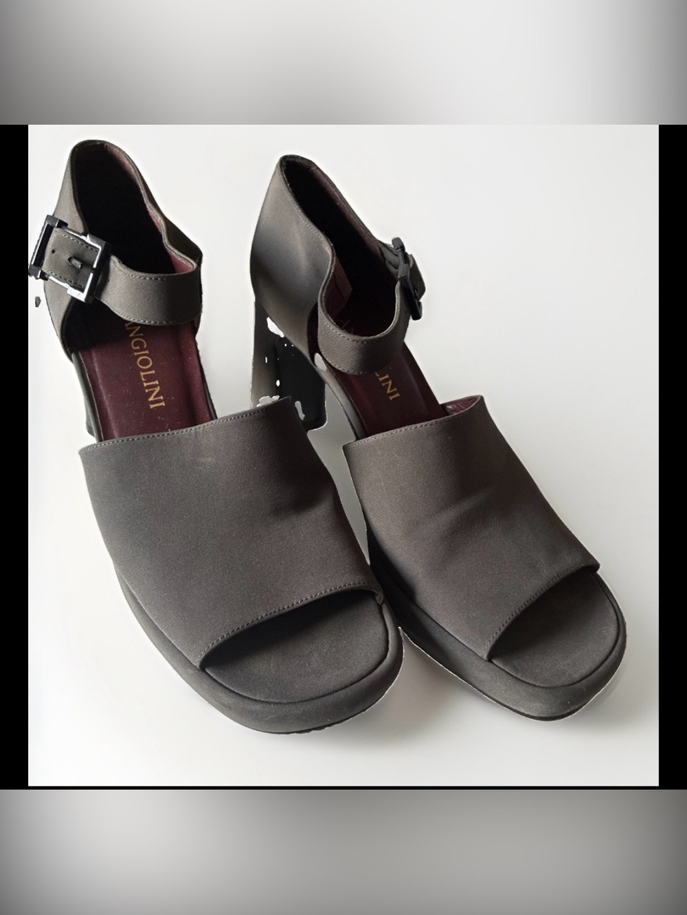 Enzo Angiolini Leather Charcoal Black Chunky Heel Ankle Strap Sz 8M Spanish Y2K